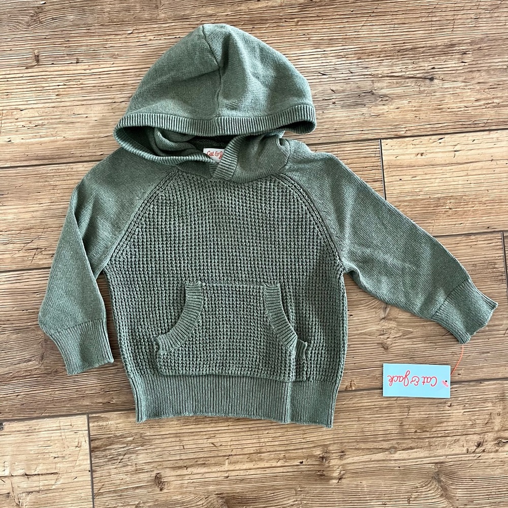 Cat & Jack Olive Knit Hooded Sweater in Sage Green